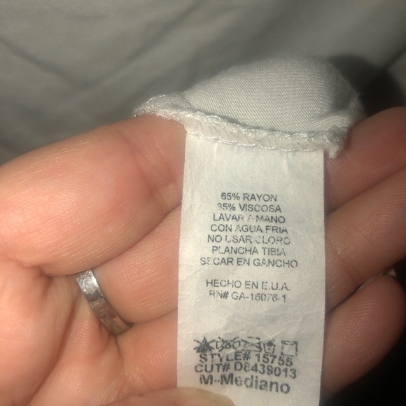 𝅺True Light White Tunic Blouse with Black Asymmetrical Trim - Picture 4 of 5